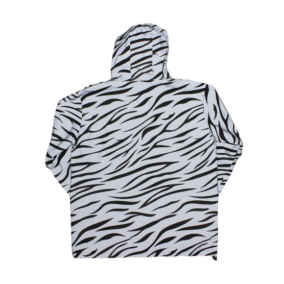 Zebra Print Reflective Hood Zip Front Nylon Windbreaker Rain Jacket sz S - Picture 4 of 4